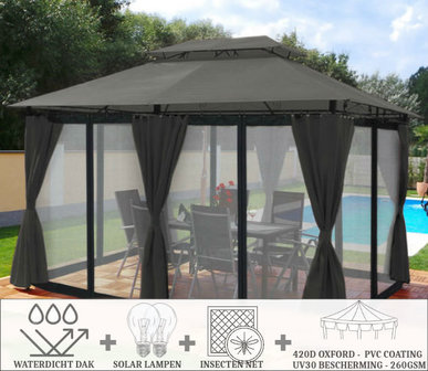 erectie kom tot rust cafe Partytent-4x3-Waterdicht-Dak-Wanden-Antraciet-Solar - Eljardin| Partytent |  Paviljoen | Waterdicht | 24 uur levering