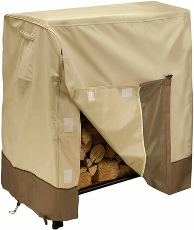 El Jardin - Brandhout Hout Opslag Covers - 600D Waterdicht Covers - 127 x 66 x 112 CM - Bruin - Beige - Oxford 600D