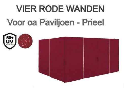 El Jardin - Zijwanden voor Partytent - 360 x 260 - Rood - Voor paviljoen met 6 poten
